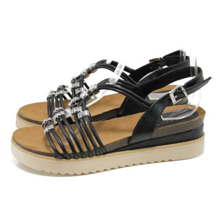 Черни анатомични дамски сандали, еко-кожа и текстилна материя - всекидневни обувки за лятото N 100010559