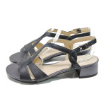 Тъмносини дамски сандали, естествена кожа - всекидневни обувки за лятото N 100010562