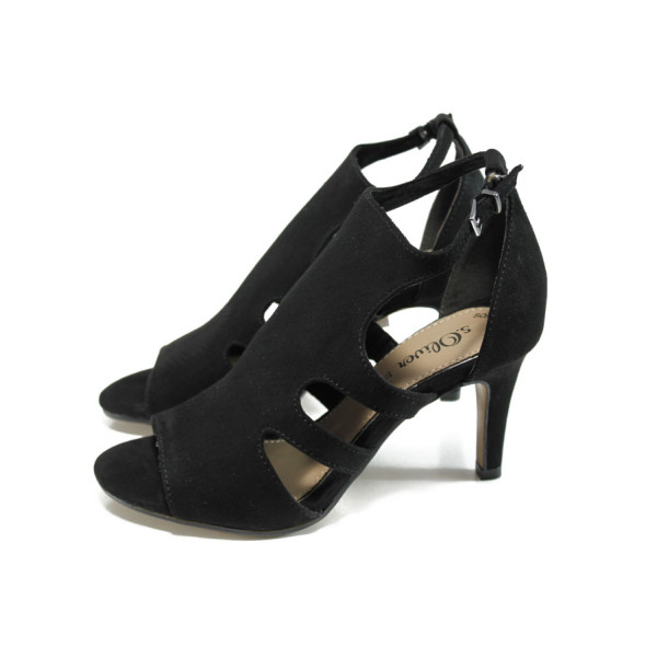 Черни анатомични дамски сандали с мемори пяна, качествен еко-велур - официални обувки за лятото N 100010569