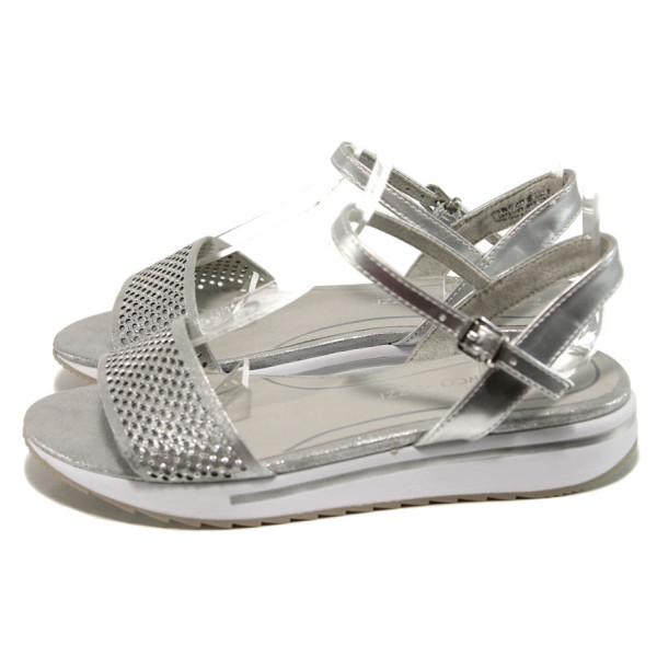 Сребристи дамски сандали с мемори пяна, здрава еко-кожа - всекидневни обувки за лятото N 100010570
