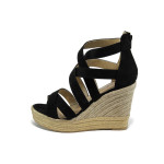 Черни дамски сандали, качествен еко-велур - всекидневни обувки за лятото N 100010667