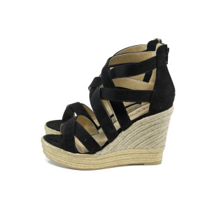 Черни дамски сандали, качествен еко-велур - всекидневни обувки за лятото N 100010667