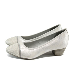 Сиви дамски обувки със среден ток, здрава еко-кожа - всекидневни обувки за пролетта и лятото N 100010830