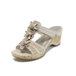 Бежови анатомични дамски чехли, качествен еко-велур - всекидневни обувки за лятото N 100010837