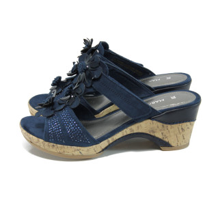 Сини анатомични дамски чехли, качествен еко-велур - всекидневни обувки за лятото N 100010836