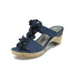 Сини анатомични дамски чехли, качествен еко-велур - всекидневни обувки за лятото N 100010836