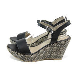 Черни дамски обувки с висок ток, здрава еко-кожа - всекидневни обувки за лятото N 100010835