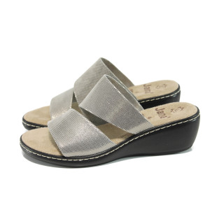 Сребристи анатомични дамски чехли, естествена кожа - всекидневни обувки за лятото N 100011068