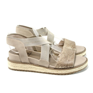 Бежови анатомични дамски сандали, еко-кожа и текстилна материя - всекидневни обувки за лятото N 100011064