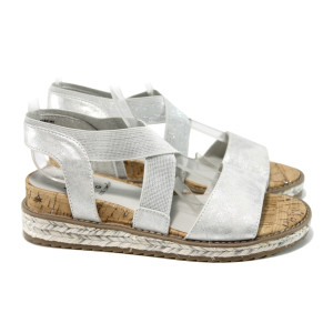 Сиви анатомични дамски сандали, еко-кожа и текстилна материя - всекидневни обувки за лятото N 100011065