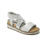 Сиви анатомични дамски сандали, еко-кожа и текстилна материя - всекидневни обувки за лятото N 100011065