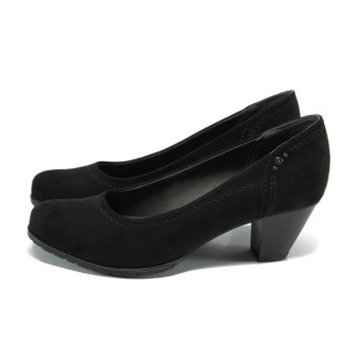Черни анатомични дамски обувки със среден ток, качествен еко-велур - елегантни обувки за целогодишно ползване N 100011159