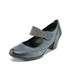 Тъмносини дамски обувки със среден ток, здрава еко-кожа - всекидневни обувки за целогодишно ползване N 100011160