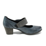 Тъмносини дамски обувки със среден ток, здрава еко-кожа - всекидневни обувки за целогодишно ползване N 100011160