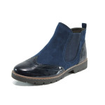 Сини дамски боти, велурена еко-кожа и лачена еко-кожа - всекидневни обувки за есента и зимата N 100011111