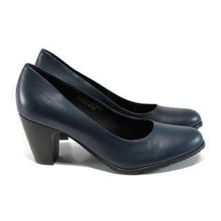 Тъмносини дамски обувки с висок ток, естествена кожа - официални обувки за целогодишно ползване N 100011167