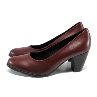 Винени дамски обувки с висок ток, естествена кожа - официални обувки за целогодишно ползване N 100011172