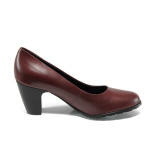 Винени дамски обувки с висок ток, естествена кожа - официални обувки за целогодишно ползване N 100011172