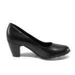 Черни дамски обувки с висок ток, естествена кожа - официални обувки за целогодишно ползване N 100011173