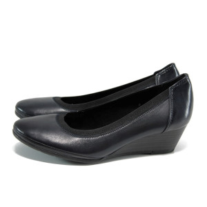 Тъмносини анатомични дамски обувки с платформа, естествена кожа - всекидневни обувки за целогодишно ползване N 100011174