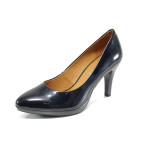 Сини дамски обувки с висок ток, лачена естествена кожа - елегантни обувки за целогодишно ползване N 100011191
