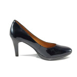 Сини дамски обувки с висок ток, лачена естествена кожа - елегантни обувки за целогодишно ползване N 100011191