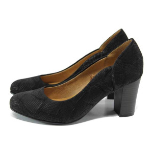Черни дамски обувки с висок ток, естествена кожа - елегантни обувки за целогодишно ползване N 100011190