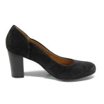 Черни дамски обувки с висок ток, естествена кожа - елегантни обувки за целогодишно ползване N 100011190