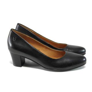 Черни дамски обувки със среден ток, естествена кожа - официални обувки за целогодишно ползване N 100011192