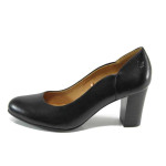 Черни дамски обувки с висок ток, естествена кожа - официални обувки за целогодишно ползване N 100011225