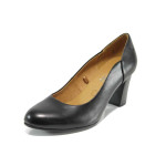 Черни дамски обувки с висок ток, естествена кожа - официални обувки за целогодишно ползване N 100011225