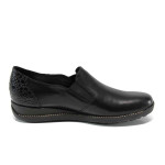 Черни дамски обувки с равна подметка, естествена кожа - всекидневни обувки за есента и зимата N 100011251