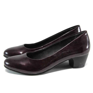 Винени дамски обувки със среден ток, лачена еко кожа - всекидневни обувки за целогодишно ползване N 100011254