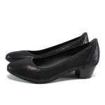 Черни дамски обувки със среден ток, текстилна материя - всекидневни обувки за целогодишно ползване N 100011259