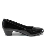 Черни дамски обувки със среден ток, лачена еко кожа - всекидневни обувки за целогодишно ползване N 100011256