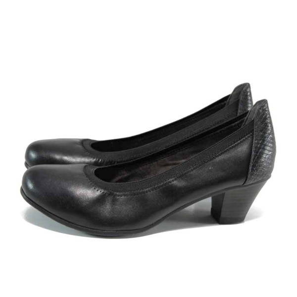 Черни дамски обувки със среден ток, естествена кожа - всекидневни обувки за целогодишно ползване N 100011260
