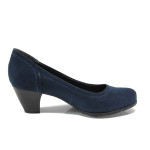 Тъмносини дамски обувки със среден ток, качествен еко-велур - всекидневни обувки за целогодишно ползване N 100011258