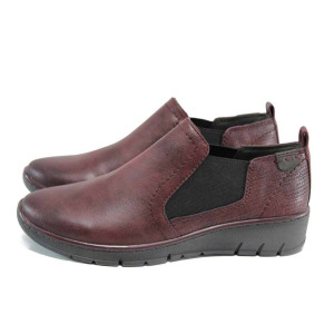 Винени дамски обувки с равна подметка, здрава еко-кожа - всекидневни обувки за есента и зимата N 100011264