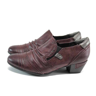 Винени дамски обувки със среден ток, здрава еко-кожа - всекидневни обувки за есента и зимата N 100011263