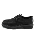 Черни дамски обувки с равна подметка, здрава еко-кожа - всекидневни обувки за есента и зимата N 100011267