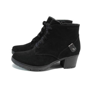 Черни анатомични дамски боти, качествен еко-велур - всекидневни обувки за есента и зимата N 100011271