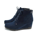 Сини дамски боти, качествен еко-велур - всекидневни обувки за есента и зимата N 100011277