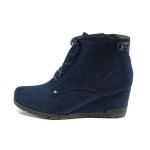 Сини дамски боти, качествен еко-велур - всекидневни обувки за есента и зимата N 100011277