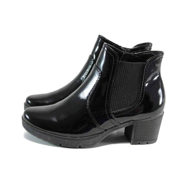 Черни анатомични дамски боти, лачена еко кожа - всекидневни обувки за есента и зимата N 100011270