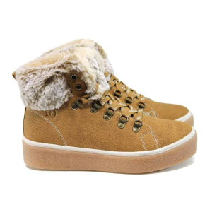 Светлокафяви дамски боти с мемори пяна, здрава еко-кожа - всекидневни обувки за есента и зимата N 100011278