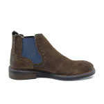 Кафяви мъжки боти, естествен набук - всекидневни обувки за есента и зимата N 100011288