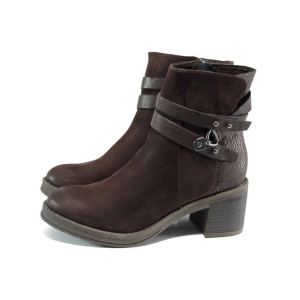 Кафяви дамски боти, естествена кожа - всекидневни обувки за есента и зимата N 100011282