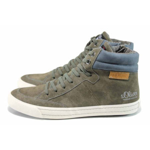 Зелени анатомични мъжки спортни обувки с мемори пяна, здрава еко-кожа - всекидневни обувки за есента и зимата N 100011286