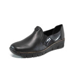 Черни дамски обувки с равна подметка, здрава еко-кожа - всекидневни обувки за есента и зимата N 100011352