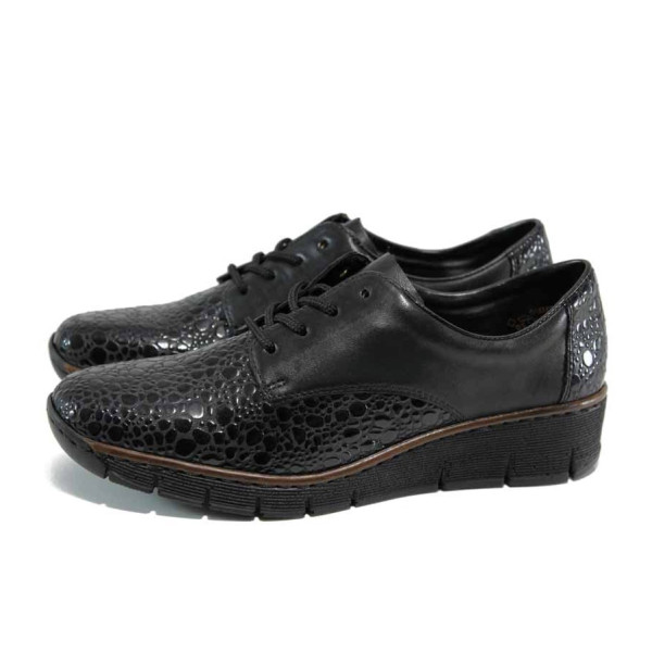 Черни дамски обувки с равна подметка, естествена кожа и еко-кожа - всекидневни обувки за есента и зимата N 100011375
